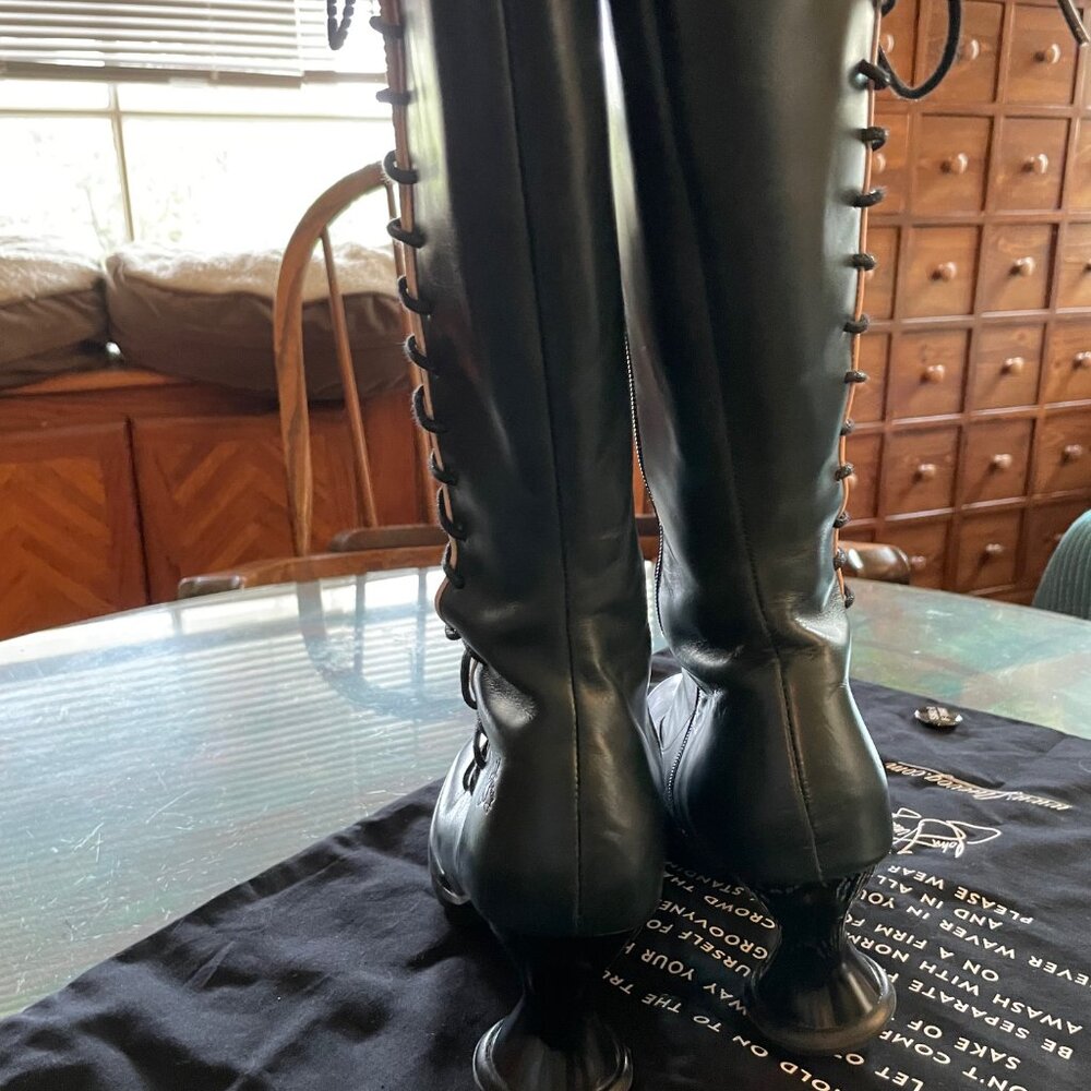 Fluevog Mini Sugar Knee High Lace Up Boot Size 6.5 Blue Leather Corset Goth RARE - Picture 5 of 16